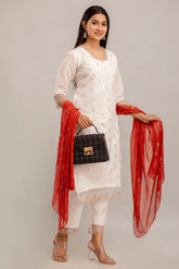 Chanderi 3Pc Embroidered Kurta Set