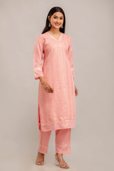 Jacquard Chanderi Kurta with Cotton Pant Set