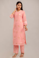 Jacquard Chanderi Kurta with Cotton Pant Set