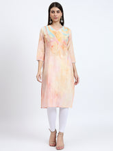 Digital Print Slub Cotton Kurta with Crochet Lace