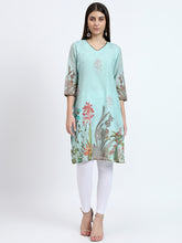 Printed Mulmul Cotton Kurta with Crochet Lace Detail
