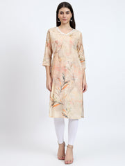 Peach Cotton Kurta with Kauri Lace Detail