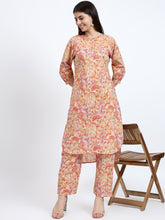 Beige High-Low Cotton Co-ord Set with Embroidery