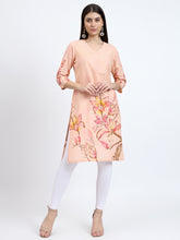Cotton Floral Printed Kurta with Mirror Work