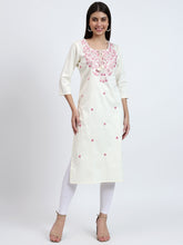 Off-White Embroidered Cotton Satin Kurta with Dori and Tassels