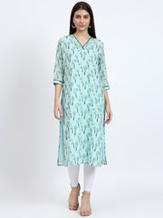 Floral Printed Mulmul Cotton Kurta with Kantha Detailing