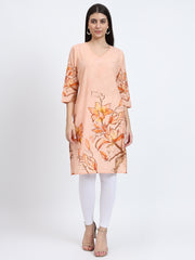 Peach Cotton Kurta with Kantha Detailing