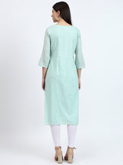 Mint Green Embroidered Cotton Dobby Kurta with Tassels