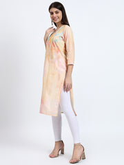 Digital Print Slub Cotton Kurta with Crochet Lace