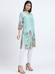 Printed Mulmul Cotton Kurta with Crochet Lace Detail