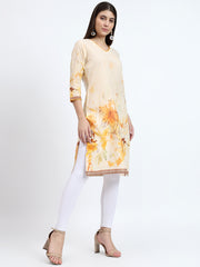 Vibrant Orange Mulmul Cotton Kurta with Lace Work