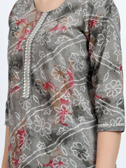 Bandhej Printed Mulmul 3 Pc Kurta Set with Embroidery