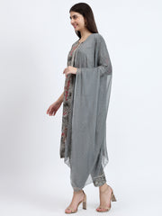 Bandhej Printed Mulmul 3 Pc Kurta Set with Embroidery