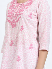 Pink Cotton Kurta with Exquisite Embroidery