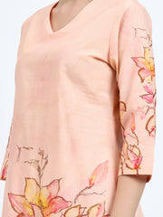 Cotton Floral Printed Kurta with Mirror Work
