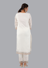 White Chanderi Embroidered Kurta Pant Set with Fancy Dupatta