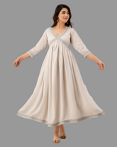 Viscose Flared Gown with Embroidered Detail & Dupatta