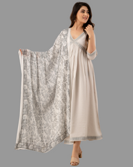 Viscose Flared Gown with Embroidered Detail & Dupatta