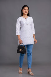 White Paisley Printed Cotton Slub Top