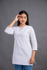 White Paisley Printed Cotton Slub Top