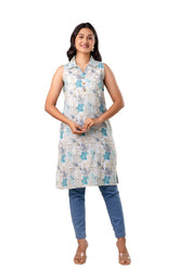 Sky Blue Floral Printed Short Kurta