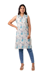 Sky Blue Floral Printed Short Kurta