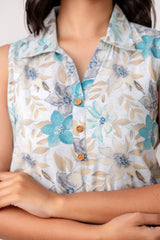 Sky Blue Floral Printed Short Kurta