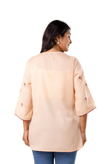 Light Peach Flared Rayon Top with Embroidery