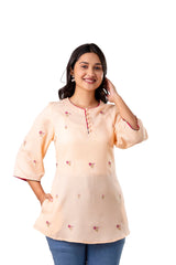 Light Peach Flared Rayon Top with Embroidery