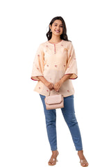 Light Peach Flared Rayon Top with Embroidery