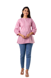 Lavender Pintuck Cotton Top with Kantha Work