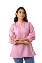Lavender Pintuck Cotton Top with Kantha Work
