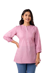 Lavender Pintuck Cotton Top with Kantha Work