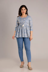 Cotton Printed V-Neck Top