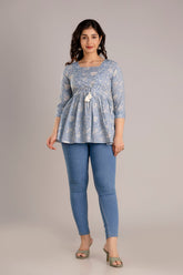 Cotton Printed V-Neck Top