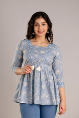 Cotton Printed V-Neck Top