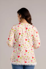Paisley White Cotton Short Kurta