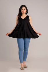 Chic Rayon Top with Box-Pleated Design