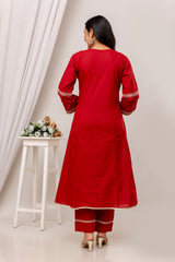 Cotton Embroidered A-Line 2Pc Kurta Set with Lace Details