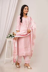 Breezy Pink Muslin Kurta Set with Digital Bandhani Dupatta