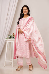 Breezy Pink Muslin Kurta Set with Digital Bandhani Dupatta