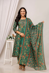 100% Cotton Printed 3Pc Kurta Set Embellished with Sequins Work