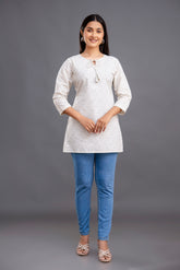 Off-White Paisley Print Cotton Slub Top