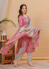 Floral Print Cotton 3Pc Kurta, Pant, and Dupatta Set
