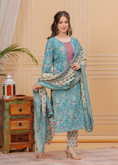 Floral Print Cotton 3Pc Kurta, Pant, and Dupatta Set