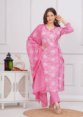Pure Cotton Embroidered 3Pc Kurta, Pant, and Dupatta Set