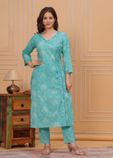 Pure Cotton Embroidered 3Pc Kurta, Pant, and Dupatta Set