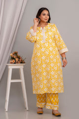 Cotton 3 Pc Kurta Set Embellished with Crochet Lace Detailing