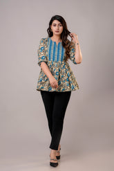 Casual Cotton Printed Flared Top