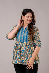 Casual Cotton Printed Flared Top